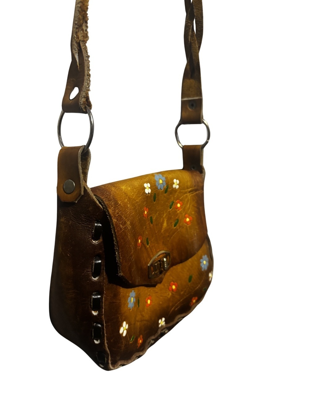 Hand-Painted Brown Leather Crossbody Bag